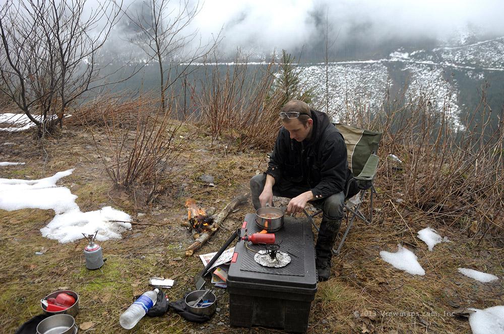 Enjoying a warm lunch high up the slopes of the Talc Valley
