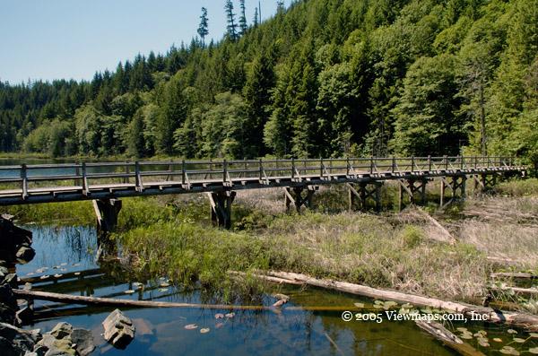 A small foot bridge which crosses the southern portion of the lake. It was actually quite long.