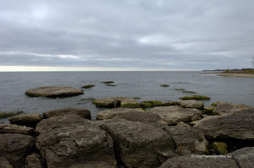 Another section of rocks jutting into the lake