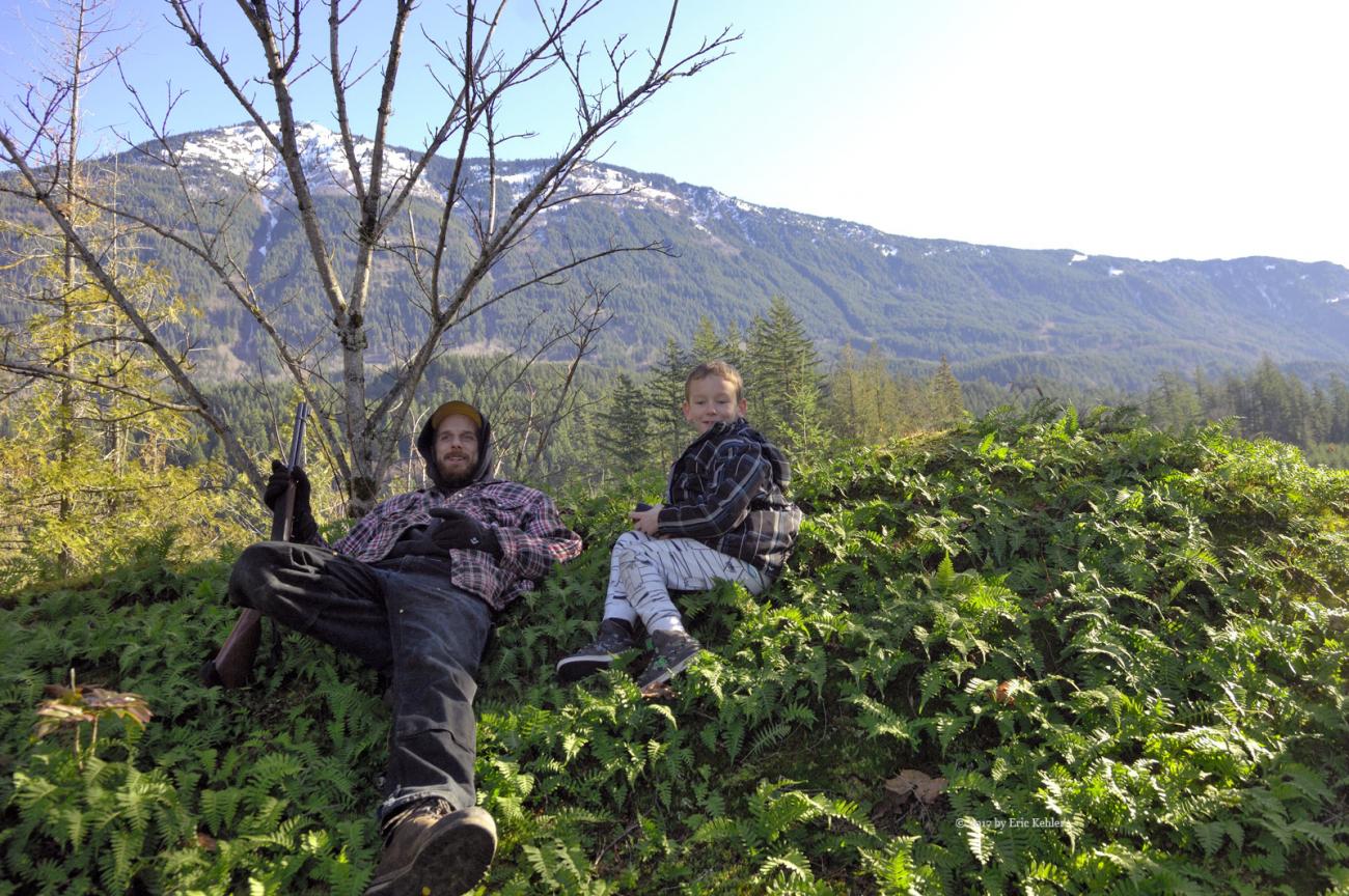 Geoff and Liam enjoying a few moments on the top of the rock face