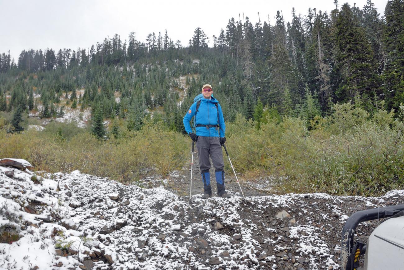 John on the road we were about to hike with the ridge line behind