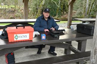 Here I am at my temporary radio station in the park
