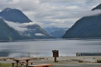 Looking north up Alouette Lake from the south beach