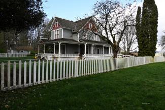 A side view of the farmhouse
