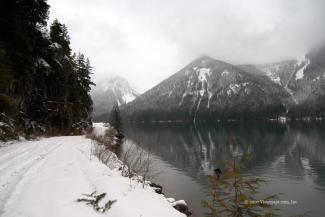 A view of the road and lake from the mid point