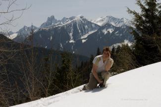 Ethan with Mt Slesse as a back drop - just a bit tired