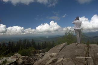 Ethan looking for large familiar builldings in the distance