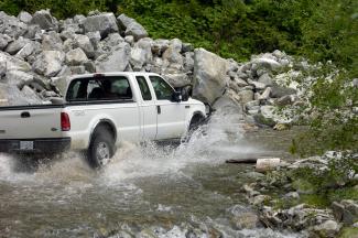 Crossing the flooded road