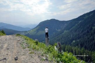 Geoff looking up the valley towards the mine