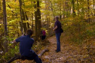 Mike and his kids searching out interesting sights along the trail