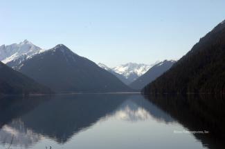 Looking south down Chilliwack Lake, Mt Edgar on the left