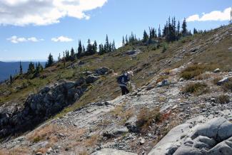Ralph carefully picking his steps as he crosses the Zoa Sub-peak