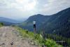 Geoff looking up the valley towards the mine