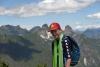 Liam on the Summit of Mt Strachan with the Lions as a back-drop